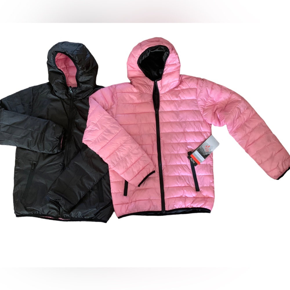 Pulse Pink Black Reversible Puffer Girls Waterproof lightweight Jacket Size L
